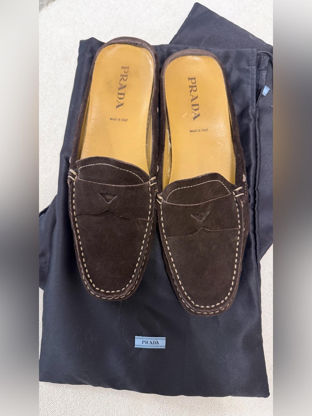 Prada  Dark Brown Suede Mules Size 38.5